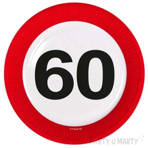 talerzyki papierowe urodziny 60 traffic birthday folat 23 cm 8 szt