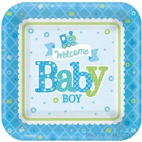 talerzyki papierowe welcome baby boy amscan 18 cm 8 szt