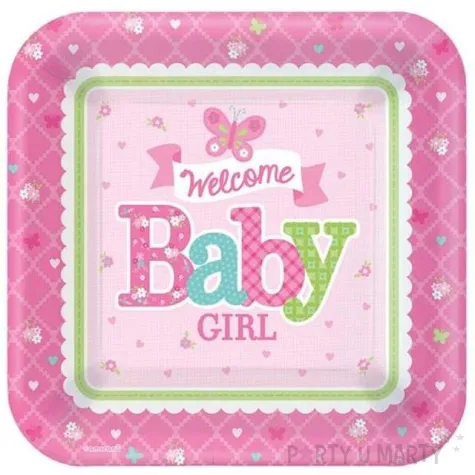 talerzyki papierowe welcome baby girl amscan 18 cm 8 szt