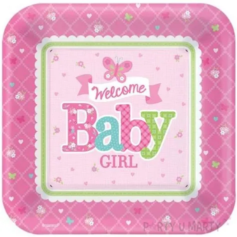talerzyki papierowe welcome baby girl amscan 27 cm 8 szt