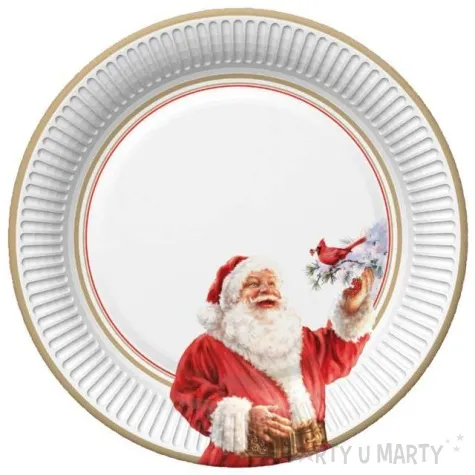 talerzyki papierowe wesoly mikolaj i ptak na galezi maki 18 cm 8 szt