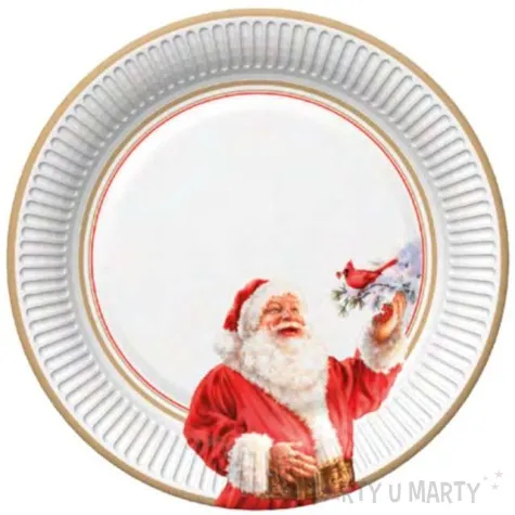 talerzyki papierowe wesoly mikolaj i ptak na galezi maki 23 cm 8 szt