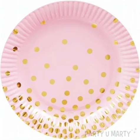 talerzyki papierowe zlote groszki rozowe 18 cm 6 szt