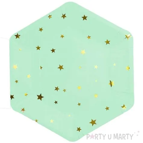 talerzyki papierowe zlote gwiazdki mietowe partypal 23 cm 8 szt