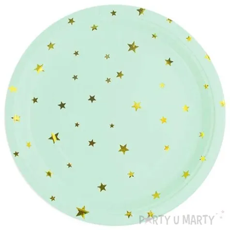 talerzyki papierowe zlote gwiazdki mietowy partypal 18 cm 6 szt