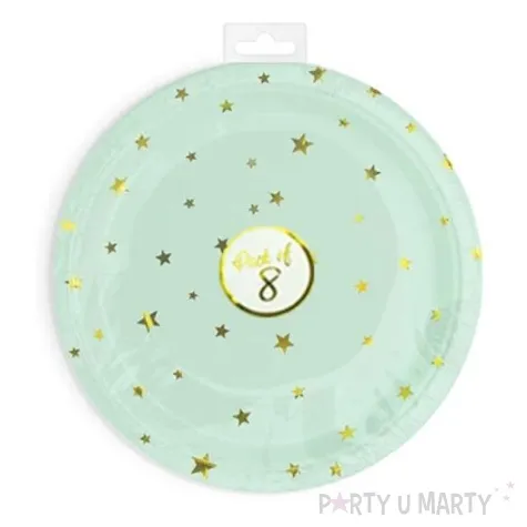 talerzyki papierowe zlote gwiazdki mietowy partypal 18 cm 6 szt