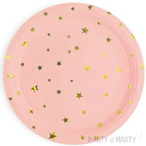 talerzyki papierowe zlote gwiazdki rozowe partypal 18 cm 6 szt