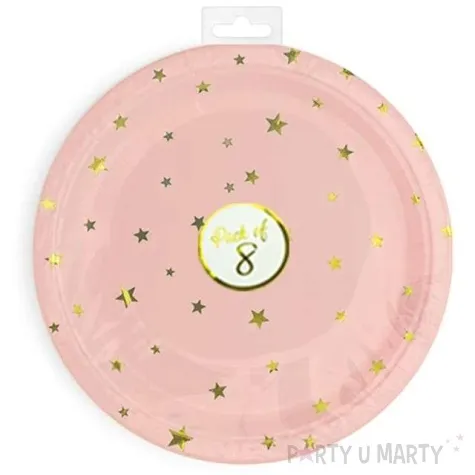 talerzyki papierowe zlote gwiazdki rozowe partypal 18 cm 6 szt