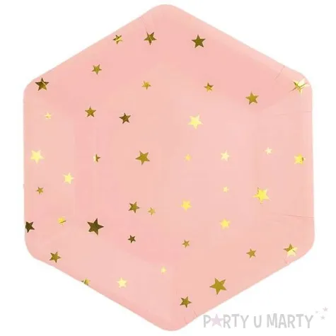 talerzyki papierowe zlote gwiazdki rozowe partypal 23 cm 8 szt