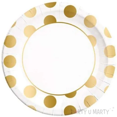 talerzyki papierowe zlote kropki metaliczne procos 23 cm 8 szt