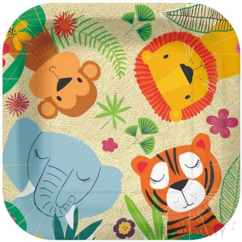 talerzyki papierowe zwierzeta dzungli kwadratowe paw 23 x 23 cm 10 szt