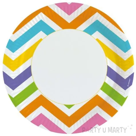 talerzyki papierowe zygzaki kolorowe amscan 23 cm 8 szt