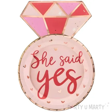 talerzyki she said yes pierscionek partydeco 18x25 5 cm 6 szt