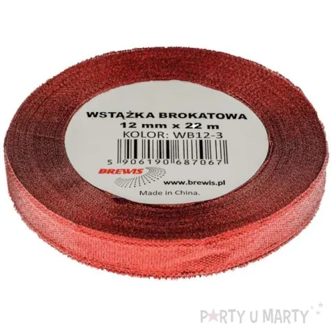 tasiemka brokatowa classic czerwona brewis 12 mm 22 m