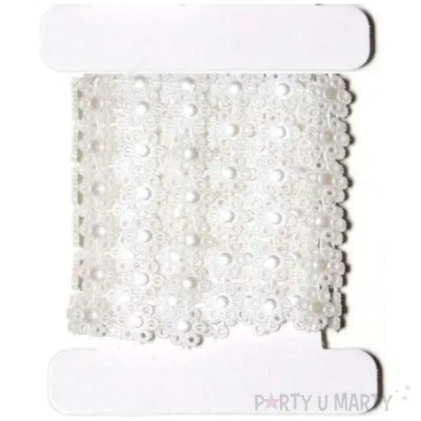 tasiemka koronkowa kwiatki biale aliga 50 cm