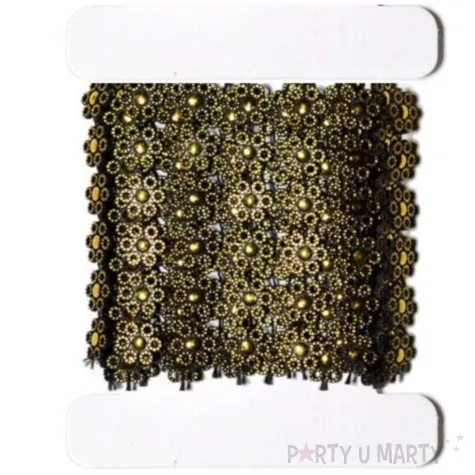 tasiemka koronkowa kwiatki czarno zlote aliga 50 cm