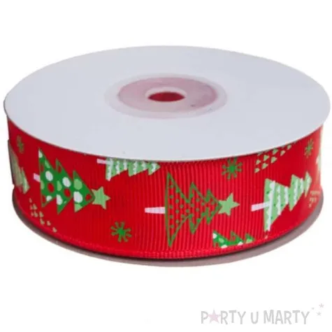 tasiemka rypsowa choinka czerwona 25 mm 16 m