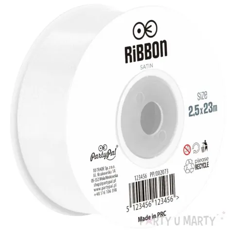 tasiemka satynowa classic bialy partypal 25 mm 23 m