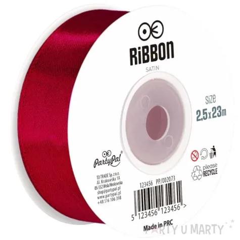 tasiemka satynowa classic burgundowy partypal 25 mm 23 m