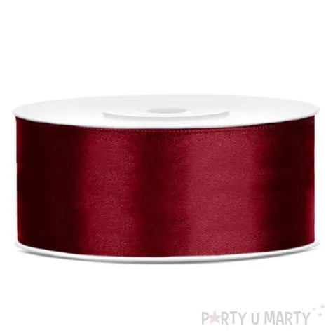 tasiemka satynowa dwustronna bordowa 25 mm 25 m