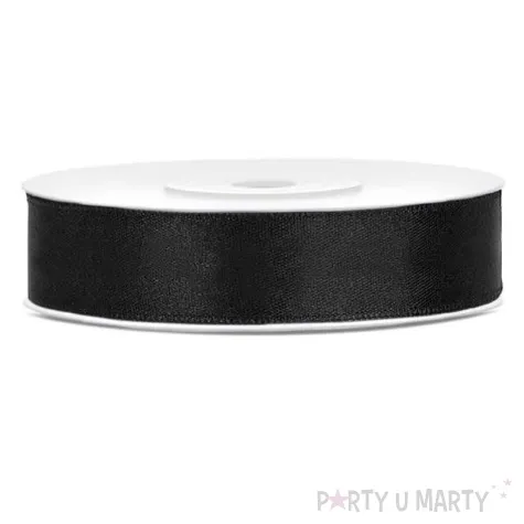 tasiemka satynowa dwustronna czarna 12 mm 25 m