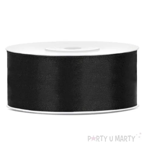 tasiemka satynowa dwustronna czarna 25 mm 25 m