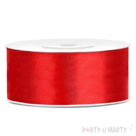 tasiemka satynowa dwustronna czerwona 25 mm 25 m