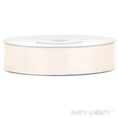 tasiemka satynowa dwustronna kremowa jasna 12 mm 25 m