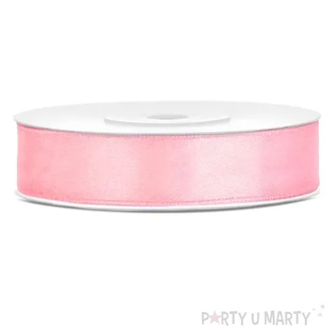 tasiemka satynowa dwustronna rozowa jasna 12 mm 25 m