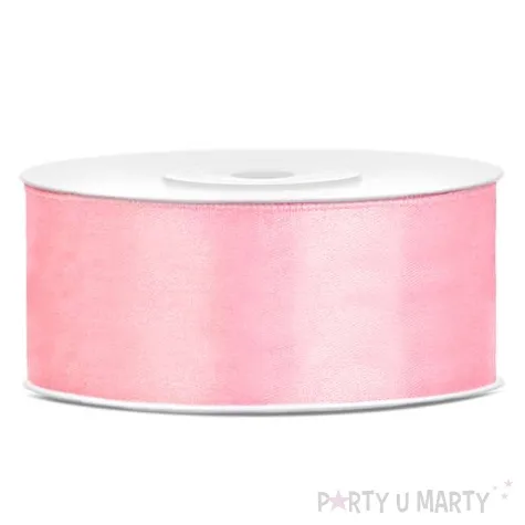 tasiemka satynowa dwustronna rozowa jasna 25 mm 25 m
