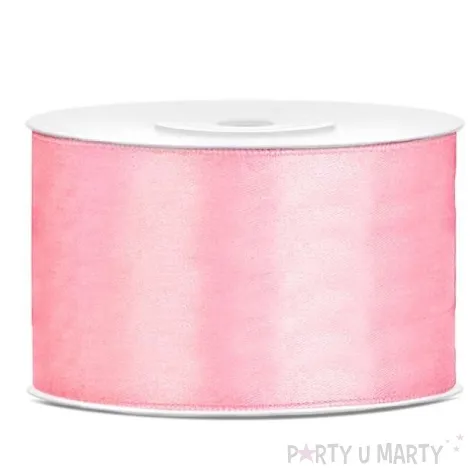 tasiemka satynowa dwustronna rozowa jasna 38 mm 25 m