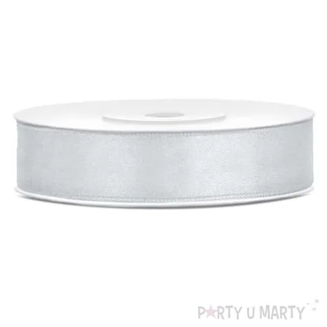 tasiemka satynowa dwustronna srebrna 12 mm 25 m