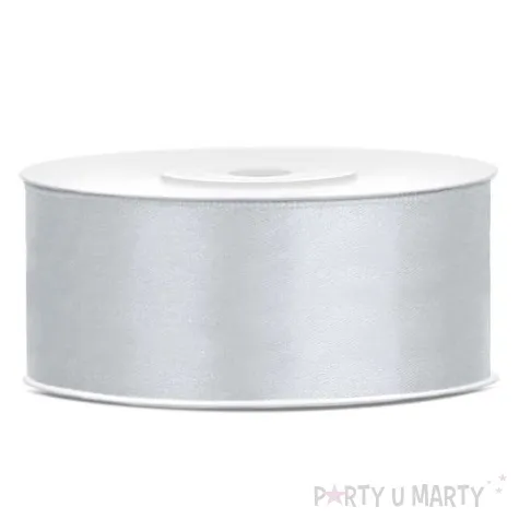 tasiemka satynowa dwustronna srebrna 25 mm 25 m
