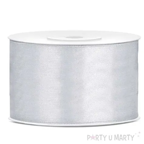 tasiemka satynowa dwustronna srebrna 38 mm 25 m