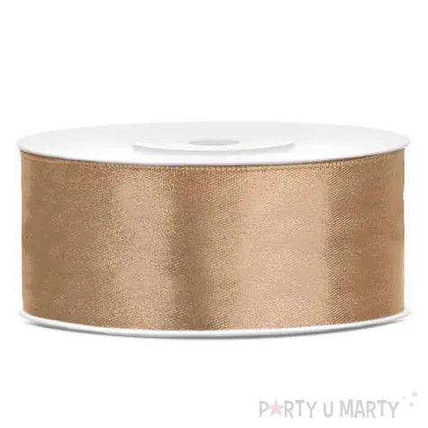 tasiemka satynowa dwustronna zlota jasna 25 mm 25 m