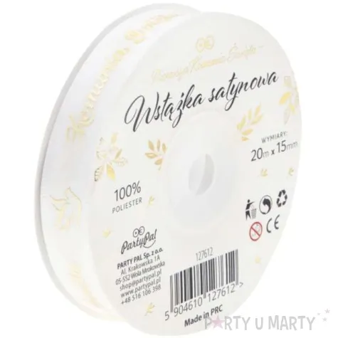 tasiemka satynowa komunia swieta golabek biala 15 mm 20 m