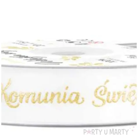 tasiemka satynowa komunia swieta golabek biala 15 mm 20 m
