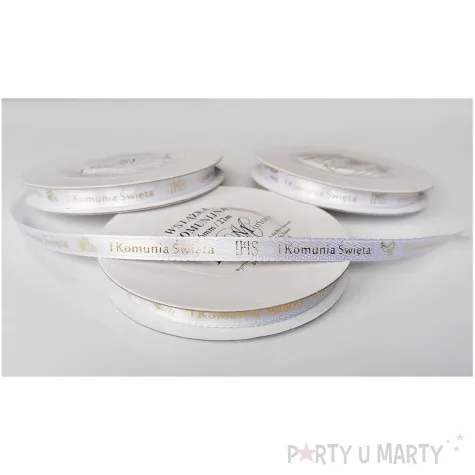 tasiemka satynowa komunia swieta golebica i winogron bialy deco mariage 50 mm 10 m