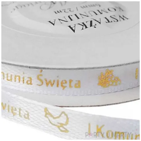 tasiemka satynowa komunia swieta golebica i winogron bialy deco mariage 50 mm 10 m