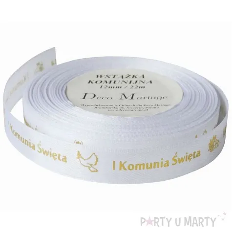 tasiemka satynowa komunia swieta golebica i winogron deco mariage 12 mm 22 m