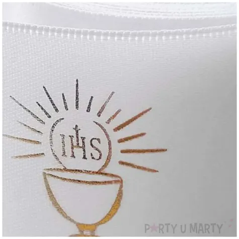 tasiemka satynowa komunia swieta ihs i kielich z hostia bialy deco mariage 50 mm 10 m
