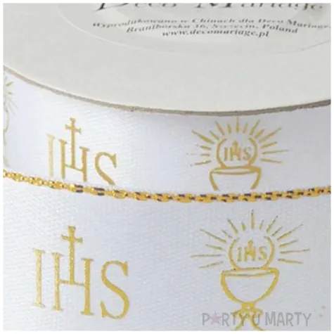 tasiemka satynowa komunia swieta kielich z hostia deco mariage 25 mm 22 m