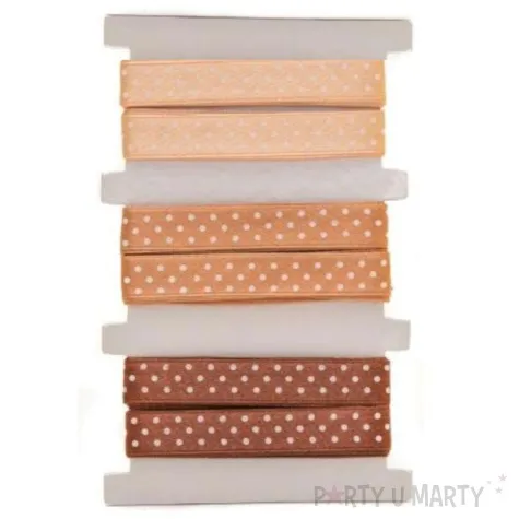 tasiemka satynowa kropki bezowo brazowa aliga 12 mm 3 m