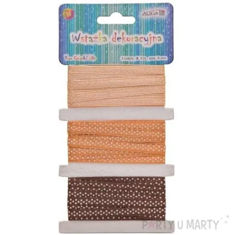 tasiemka satynowa kropki bezowo brazowa aliga 6 mm 3 m