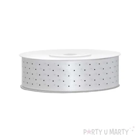 tasiemka satynowa kropki biala zlamana partydeco 25 mm 25 m