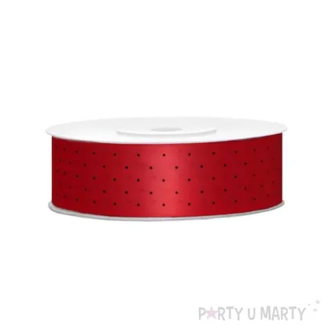 tasiemka satynowa kropki czerwona jasna partydeco 25 mm 25 m