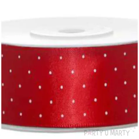 tasiemka satynowa kropki czerwona partydeco 25 mm 25 m