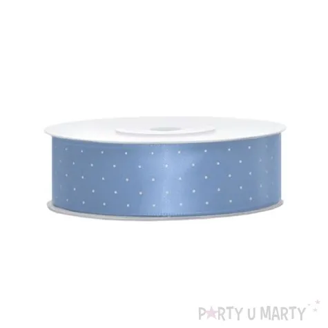 tasiemka satynowa kropki golebia ciemna partydeco 25 mm 25 m