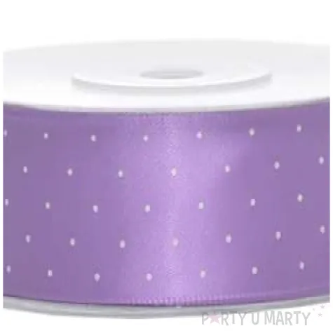 tasiemka satynowa kropki lawendowa partydeco 25 mm 25 m