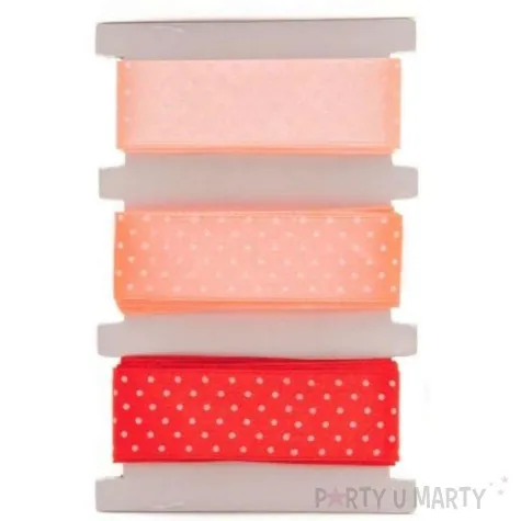 tasiemka satynowa kropki lososiowo czerwona aliga 25 mm 3 m